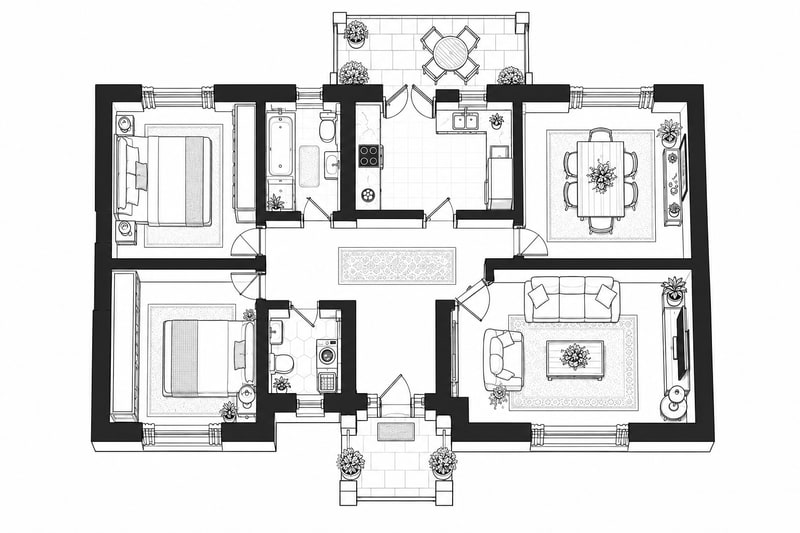 Nhà Cổ Điển — 2D Đen Trắng — Bản Dựng