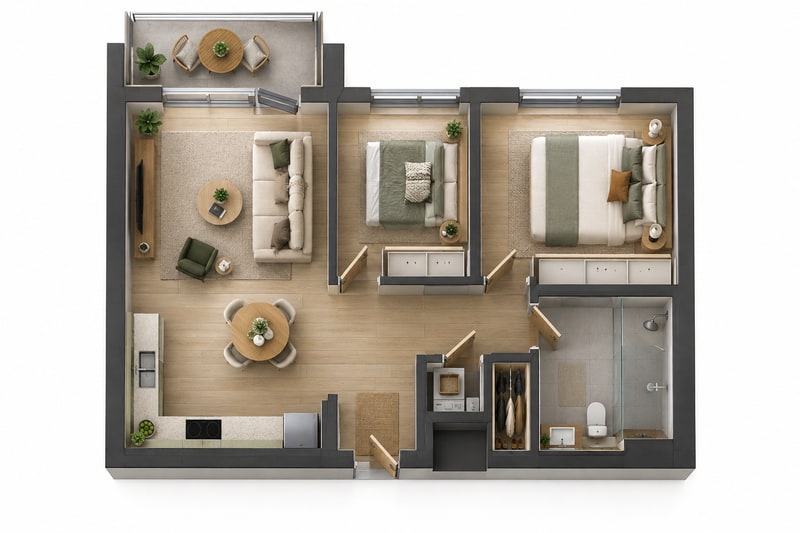 Căn Hộ Đương Đại — 3D Có Nội Thất — Bản Dựng