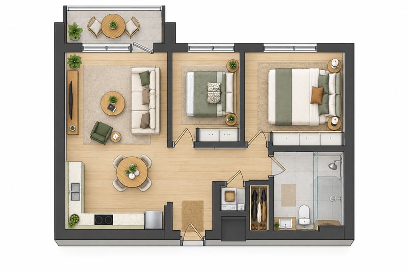 Căn Hộ Đương Đại — 2D Màu — Bản Dựng